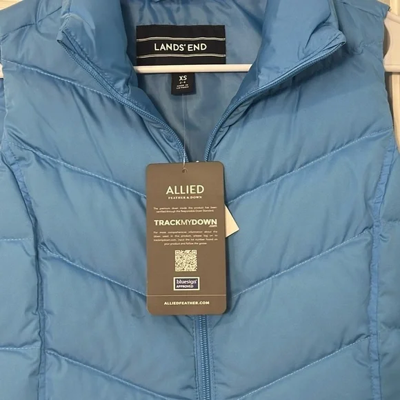 NWT Women’s Lands End Hyper Dry Allied Feather 600 Down Blue Zip Vest Size XS - Picture 5 of 7